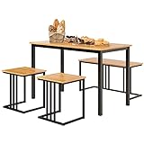 soges Juego de 4 mesas de comedor de madera de pino con 2 sillas pequeñas y banco para cocina, comedor, muebles de comedor, mesa de comedor de 120 cm, teca