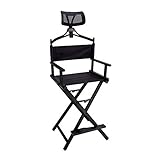 Silla plegable para artista de maquillaje, silla portátil, silla plegable de aluminio con reposacabezas (color negro)