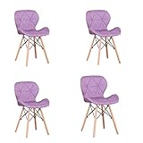 GroBKau Juego de 4 sillas de comedor tapizadas de tela estilo moderno para salón, comedor, cocina, color morado