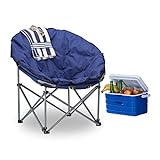 Relaxdays Silla Camping Plegable XXL Moon Chair con Bolsa de Transporte, Acero y poliéster, Azul Oscuro, 77 x 82 x 70 cm