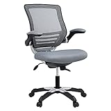 Modway Edge Silla de oficina con respaldo de malla y asiento de malla en negro con brazos abatibles, gris