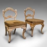 Par de sillas laterales antiguas, francesas, pintadas, pasillo, asiento ocasional, victoriano