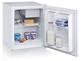 SEVERIN Mini frigorífico de 43 litros, nevera pequeña y extrasilenciosa con bisagra reversible, mini nevera de bajo consumo con rejilla y compartimento congelador, blanco, KS 9827