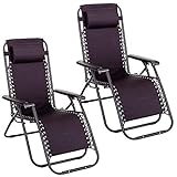 LOLAhome - Pack de 2 sillas, Tumbonas Gravedad Cero reclinables con Bloqueo de Seguridad de Tejido Oxford y Acero de 95x65x106 cm, Hamacas jardín con cojín (Negro)
