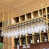 Botellero de metal para colgar en el techo - Botelleros y soporte para vasos, soporte para copas de vino al revés, estantería de almacenamiento para cocina, comedor, bar, altura y ancho ajustables