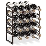 Botellero de metal apilable para 16 botellas para sótano, bar y almacenamiento, botellas modulares estables y almacenamiento de vino (4 plantas)