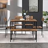 Moimhear Mesa de comedor silla y banco conjunto 6 marco de acero de madera estilo industrial cocina mesa de comedor conjunto