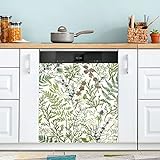 Cubierta magnética para lavavajillas con diseño floral verde bosque, cubierta magnética para la puerta delantera del refrigerador