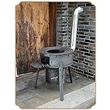 YYUINU Estufa de leña portátil, horno de hierro puro sin humo para uso interior y exterior, estufa de calefacción rural, adecuado para carbón, madera, granos, pellets de biomasa, 35 cm