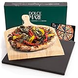 Dolce Mare Pizza Stone - Piedra para Pizza de Cordierita Horno y la Parrilla - Ladrillo para Pizza crujiente como en el Caso de la Pizza Italiana - Incluye Deslizador para (Black)