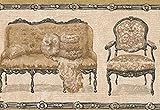 Concord Wallcoverings - Papel pintado, diseño retro de estilo victoriano antiguo, sillas de sofá para sala de estar, color dorado, beige, marrón, negro, 7 pulgadas por 15 pies AT031143VP