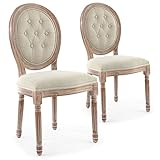 Menzzo Louis XVI 2601ksf25002wb - Lote de 2 sillas, estilo medallón, acolchadas, de madera patinada y tejido, 51 x 51 x 72 cm, beis