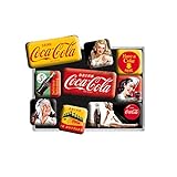 Nostalgic-Art Juego de Imanes Retro Coca-Cola – Yellow – Regalo Aficionados a la Coke, Decoración para la Nevera, Diseño Vintage, 9 Unidades