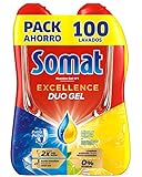 Somat Excellence Gel Lima y Limón (100 lavados), detergente lavavajillas desengrasante, lavavajilla líquido automático en botella, jabón para platos que elimina la suciedad incrustada Lavados