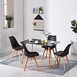 H.J WeDoo Conjunto de mesa y sillas de comedor – Mesa de comedor rectangular moderna de MDF de 110 cm con 4 sillas para comedor, cocina, sala de estar, negro y blanco