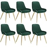 Lestarain 6X Sillas de Comedor Dining Chairs Sillas Tapizadas Paquete de 6 Sillas Cocina Nórdicas Terciopelo Sillas Bar Metal Silla de Oficina Verde Oscuro