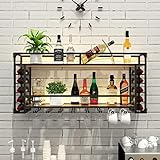 Estante de vidrio para copas de botellas de vino con luces, estantes de vino montados en la pared industriales Estante de vino colgante de metal para la decoración de la cocina de la habitación