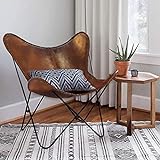 Orbit Art Gallery Sillas de cuero para sala de estar, silla de mariposa de cuero marrón, hecha a mano con marco de hierro plegable con recubrimiento de polvo