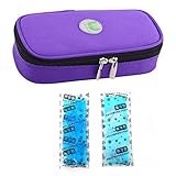 Bolso portátil del refrigerador del organizador de la insulina, bolso del refrigerador del viaje de la caja del protector médico con paquete de hielo para el diabético (Púrpura + 2 Bolsas de hielo)