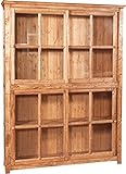 Biscottini Librería vitrina con puertas correderas de madera maciza de tilo, acabado natural 154 x 37 x 212 cm